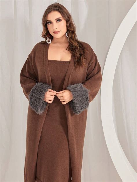 Shein Modely Cardigan Et Robe Pull Paule Tombante Avec Poignets