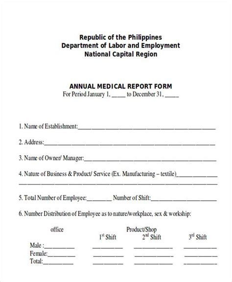 Dole Forms Annual Medical Report