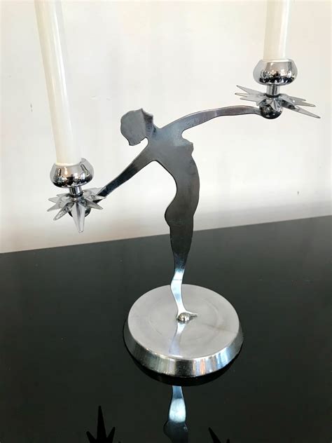 An Art Deco Chrome Nude Candleholder With Star Holder Artedeco Online Antiques