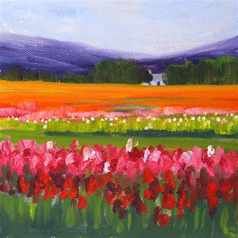 Small Landscape, Oil Painting, Original, 6x6 Canvas, Colorful, Tulip ...