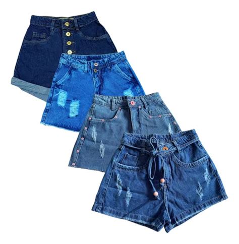 Short Brim Jeans Cintura Alta Hot Pants Coloridos Kit C Parcelamento Sem Juros