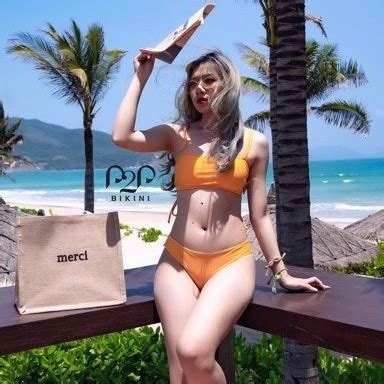 Bikini mảnh áo mút mỏng quây ngang cam P P Bikini Thương hiệu đồ bơi nữ đồ bơi nam hàng
