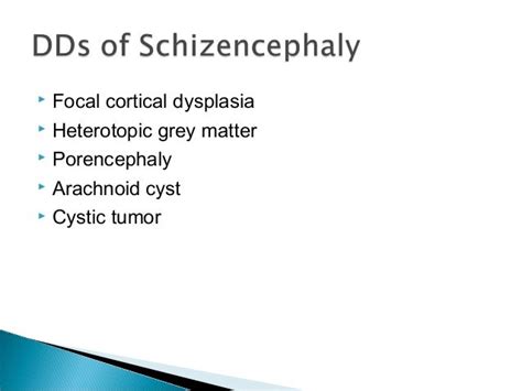 1.schizencephaly 2.holoprosencephaly 3.porencephaly