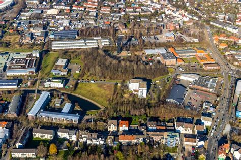 Bochum aus der Vogelperspektive Förderanlagen und Bergbau Schacht