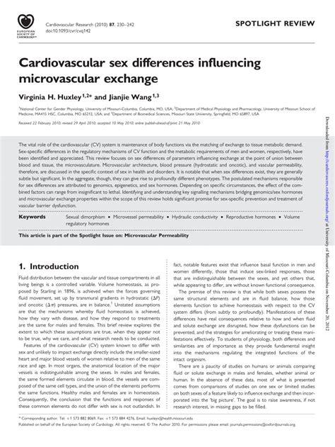 PDF Cardiovascular Sex Differences Influencing Microvascular Exchange