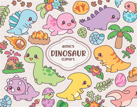 Dinosaur Clipart Cute Dinosaurs Vector Kawaii T Rex Etsy