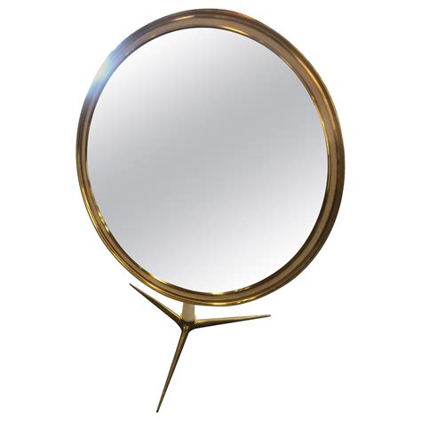 Mid Century Modern Vintage White Brass Table Mirror Circa 1950