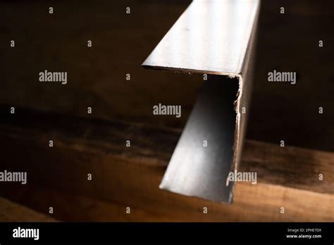 The Place Of The Cut Of The Metal U Profile Close Up Sharp Edge After