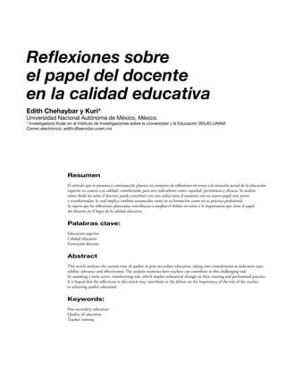 Reflexiones Sobre El Papel Del Docente En La Calidad Educativa Pdf