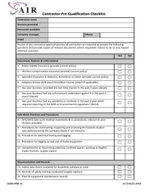 Fillable Online Contractor Pre Qualification Checklist Fax Email Print