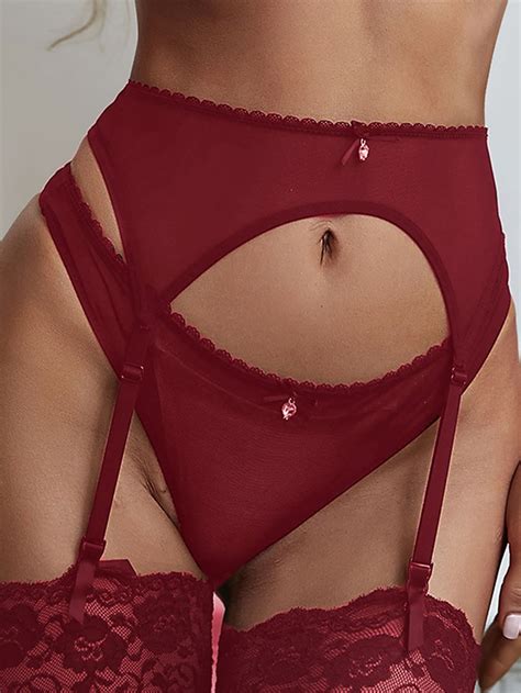 Mulheres Renda Sexy Conjunto De Lingerie Puro Meio Copo Suti Cinto Liga E Tanga Shein