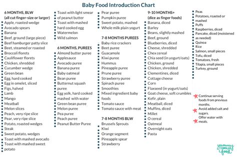 Printable Baby Food Chart: BLW, Purees, Finger Foods