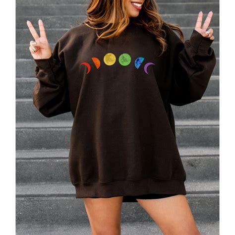 Pride Sweatshirt Moon Phase Lgtbq T Shirt Unisex Lesbian Gay Trans Sweater Equality Queer