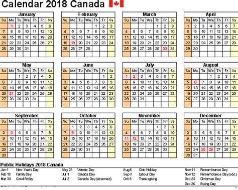 Canada 2018 Printable Calendar With Holidays Calendar Printables 2018