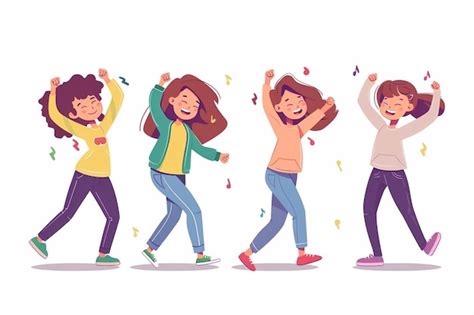Group Of Teenage Friends Dancing In Fun And Happiness Friends Vector