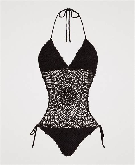 Trikini crochet avec nœuds Femme, Noir | TWINSET Milano