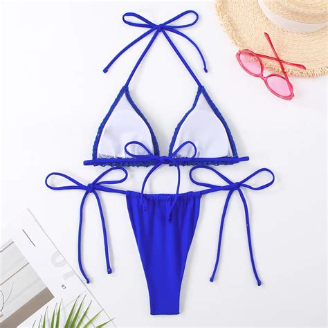 2024 Sexy Nylon Mesh Push Up Swimwear Oem Ode Solid Color Triangle Thong Swimsuit Bikini Mesh