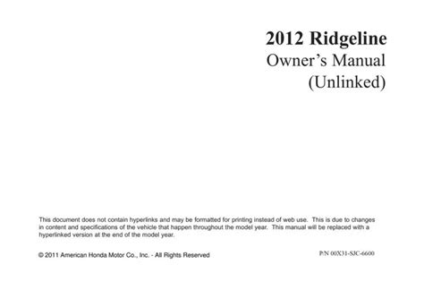 Honda Ridgeline Owners Manual Free Pdf