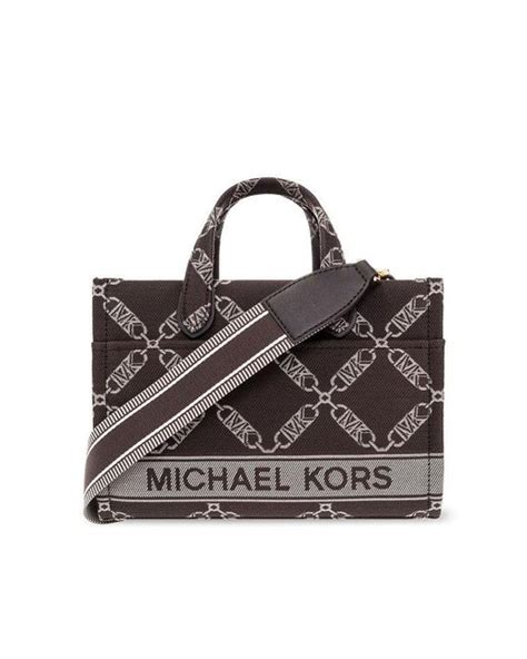 Michael Michael Kors Gigi Empire Logo Jacquard Top Handle Bag In Brown