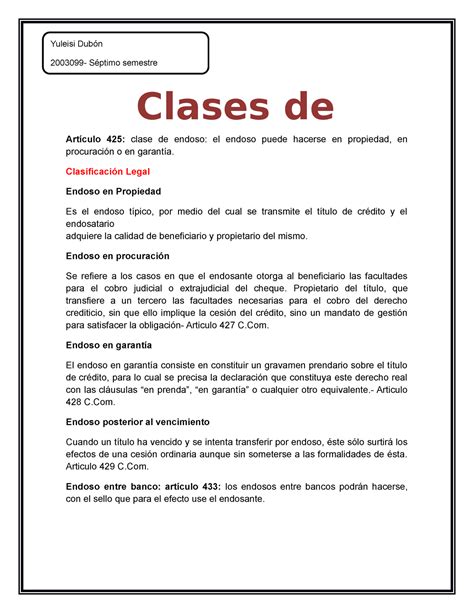 Clases De Endoso Art Culo Clase De Endoso El Endoso Puede