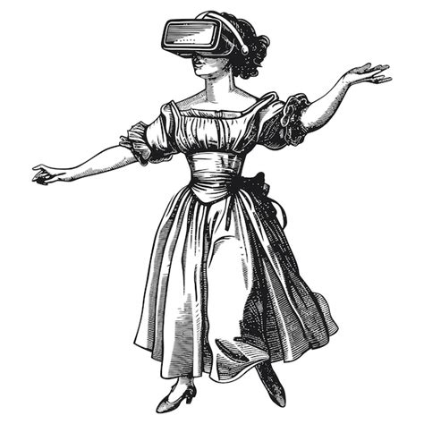 Premium Vector Woman Playing Virtual Reality Headset In Old Engraving