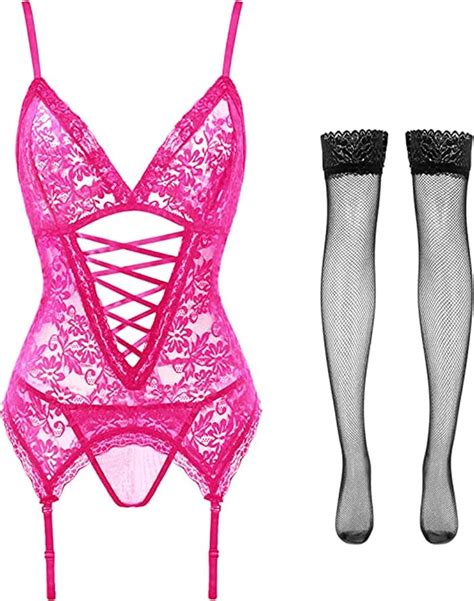VicSec Bodysuit Set With Suspenders Stockings Women Lingerie Set With Garter Belt ShopStyle