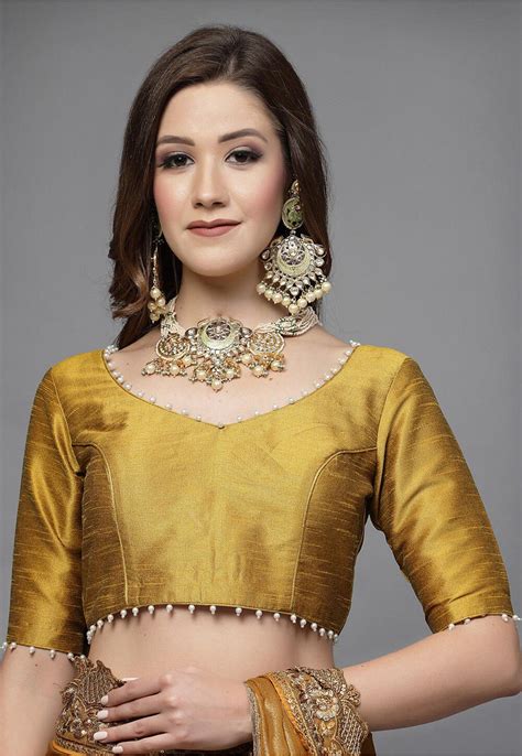 Buy Embellished Neckline Art Silk Blouse In Mustard Online Uac151 Utsav Fashion