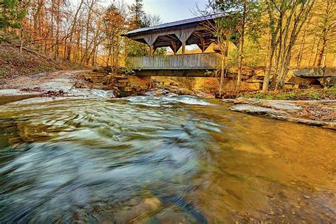 Boxley Valley Arkansas Covered Bridge and Adds Creek in Autumn by ...