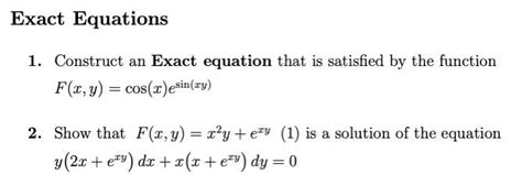 Solved Exact Equations 1 Construct An Exact Equation That