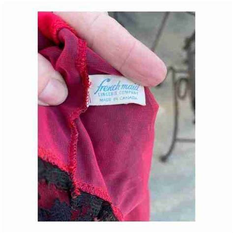 Vintage French Maid Nightgown Maxi Lingerie Red Black Lace Sheer Graceful Lily Vintage
