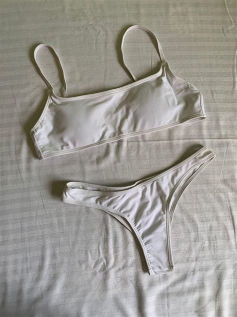 White Bikini Complete Set Women S Fashion Swimwear Bikinis Swimsuits On Carousell