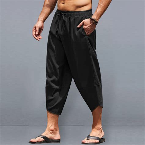 Harem Pants Mid Rise Versatile Men Solid Color Harem Cropped Pants Skin