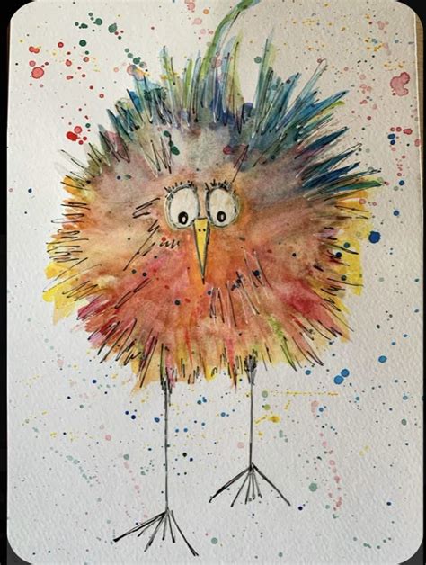 whimsical watercolor bird painting