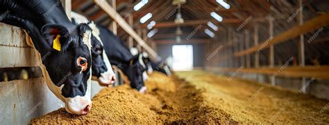 premium ai image group  cows  cowshed eating hay  fodder
