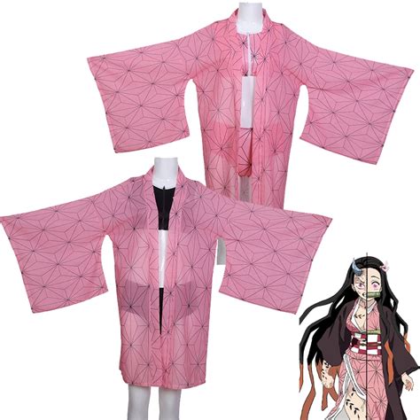 Demon Slayer Nezuko Kamado Cosplay Swimsuit Black Pink Bikini With Cover Up Outfit ISTARCOSPLAY