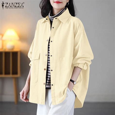 Купить ZANZEA женская рубашка с воротником и длинным рукавом, карман на ...