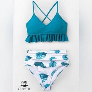 Cupshe Swim Cupshe High Waist Ruffle Turquoise Bikini S Poshmark