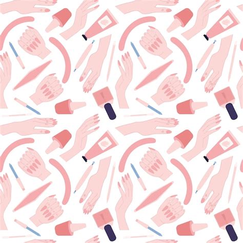 Premium Vector Vector Manicure Seamless Pattern In Nude Shades Flat Style Manicure Tools And