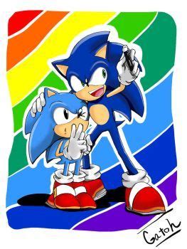 An Image Of Sonic And Shadow Hugging