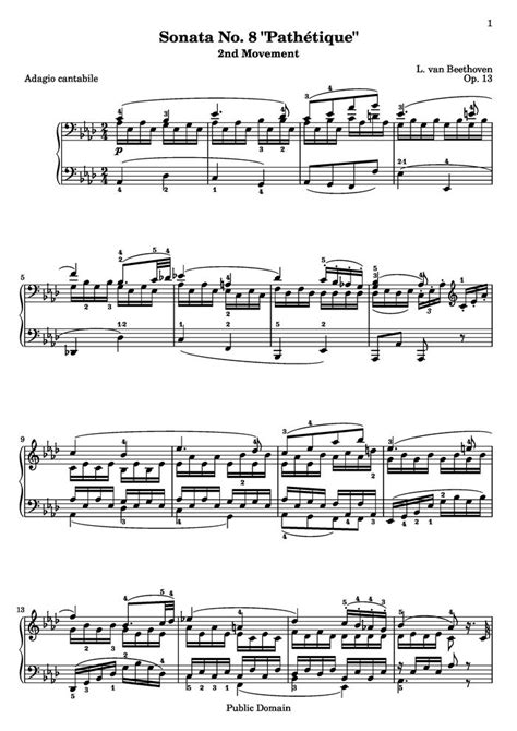 Sonata No 8 “pathétique” 2nd Movement Adagio Cantabile Free Sheet Music By L V Beethoven