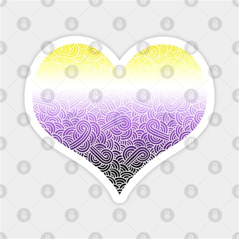 Ombré Non Binary Colours And White Swirls Doodles Heart Non Binary