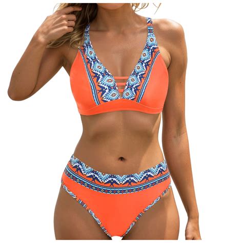Vigerkar Women S Bikini Swimsuits V Neck High Waisted Piece Bathing Suits Orange M Walmart