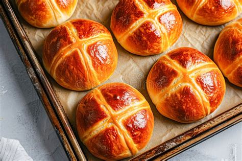Traditional Easter Hot Cross Buns On A Baking Tray AI Generated Stock Image Image Of Religion
