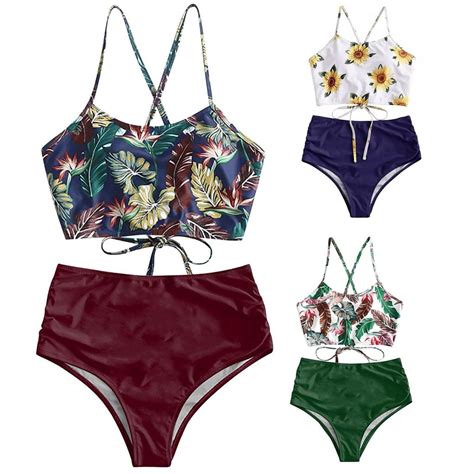 Buy Women S Striped Printing Padded Push Up 2 Piece Bikini Sets