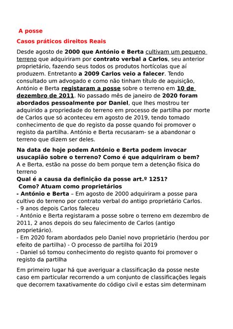 A posse Casos práticos direitos Reais A posse Casos práticos direitos