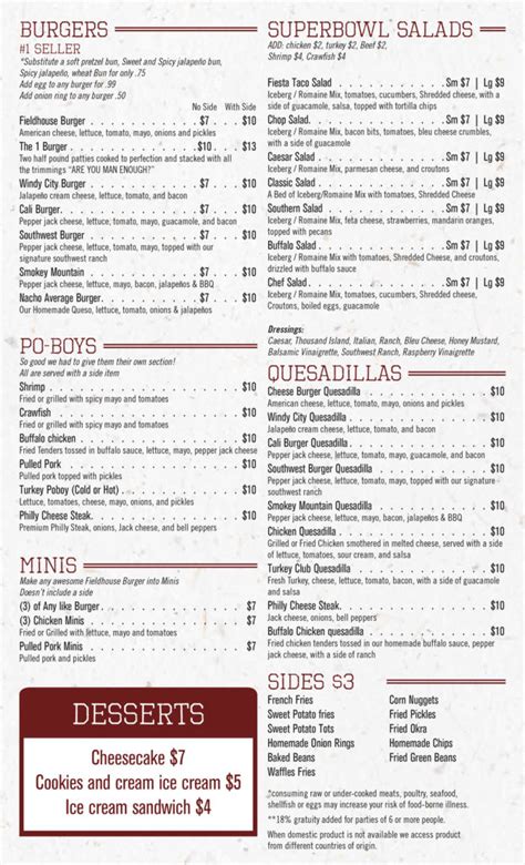 Menu - FIELDHOUSE Bar & Grill