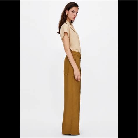 Zara Tops Zara Blouse Wrap Surplice Bodysuit In Camel Nude Poshmark