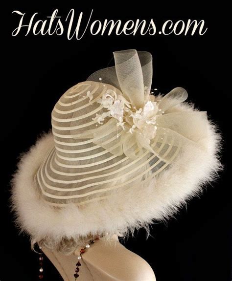 Ivory Sheer Designer Wedding Hat Feathers Silk Flowers Wide Brim Hats ...