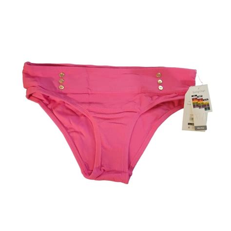 Time And Tru Swim Nwt Time And Tru Small 46 Mid Rise Button Front Pink Bikini Bottoms Poshmark