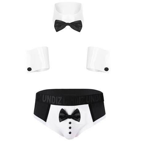 Mens Waiter Role Play Costume Collar Cuffs And Tuxedo Briefs Underwear Lingerie Ebay